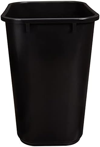 Amazon Basics Rectangular Plastic Office Wastebasket,14.4"L x 10.3"W x 15"H, 7 Gallon, Easy to Clean, Black, Pack of 2