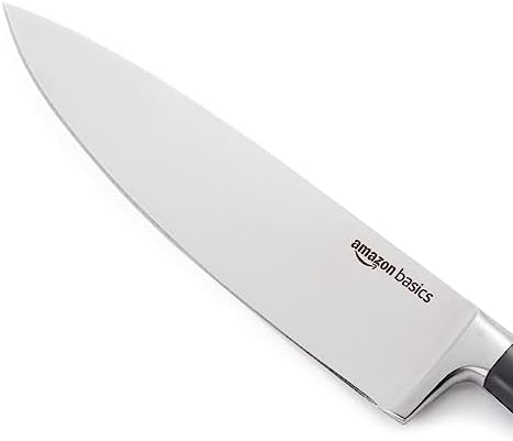 Amazon Basics Classic 8-inch Full Tang High Carbon Stainless Steel Chef's Knife, Multipurpose Kitchen Knife with Three Rivets, Silver