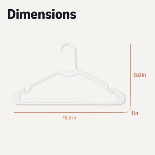 Amazon Basics Space Saving Plastic Clothes Hangers, Sturdy Closet Organizer for Shirts and Jackets, Adult Size, White, 50-Pack