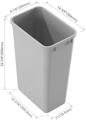 Dowell 50L Wastebasket Trash Container, 52.8Qt/13.2Gal, Plastic, Stackable, for Kitchen/Bathroom/Office, Fits Under Sink/Desk (Grey 4000 50 04)