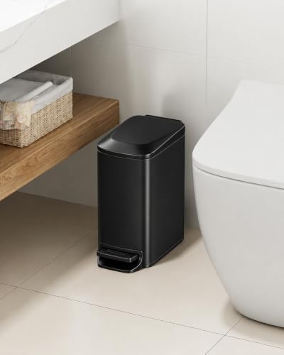 TIPGO Small Bathroom Trash Can with Lid, 1.6 Gal, Soft Close, Matte Black