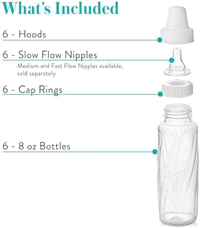Evenflo Feeding Classic Glass Twist Bottles, 8 Ounce (Pack of 6),Clear,1018611