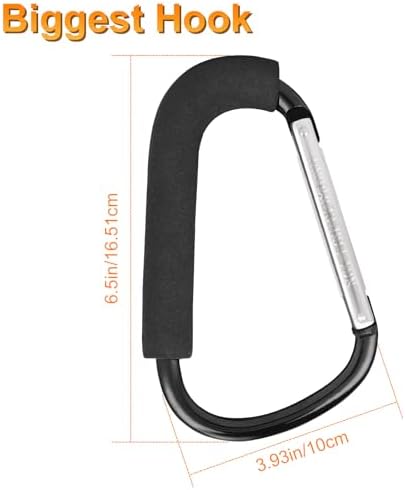 2 Pack Stroller Hooks, 6.3" Large Stroller Clips, Carabiner Clip