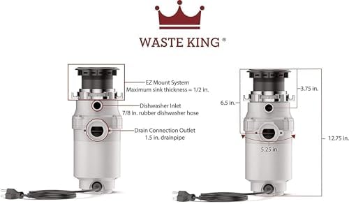 Waste King Garbage Disposal for Kitchen Sink with Power Cord, Compact Food Waste Disposer, L-111