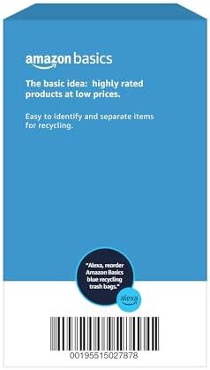 Amazon Basics Blue Recycling Drawstring Trash Bags, Tall Kitchen, Unscented, 13 Gallon, 60 Count