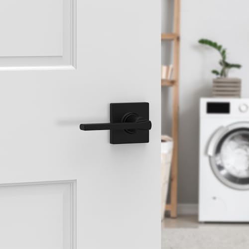 Kwikset Casey Passage Door Lever, Non-Locking Handle for Interior Hall and Closet Doors, Reversible for Easy Install, Featuring Microban Protection in Matte Black