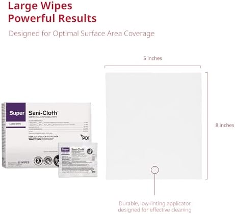 PDI Super Sani-Cloth Germicidal Disposable Wipe, Large, Individual, 5" x 8"