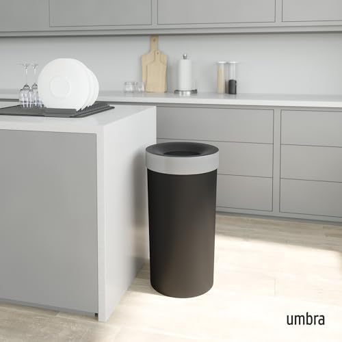 Umbra Vento Kitchen Trash Can, Open Top Bin, 16.5 Gallon, Black/Nickel