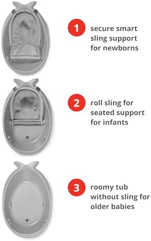 Skip Hop Infant Bath Tub 3-Stage Grow With Baby Smart Sling MOBY Bathtub Grey Age 0+