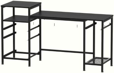 Furologee 60" Black Computer Desk with 4 Drawers and Printer Space, Gaming Desk with LED Lights and USB Power Outlets, Home Office Desk with Fabric File Cabinet,Study Work Table with Shelf for Bedroom
