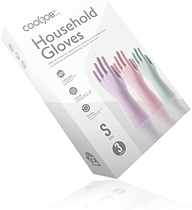 COOLJOB 3 Pairs Colorful Household Rubber Gloves with Non-Slip Grip, Small