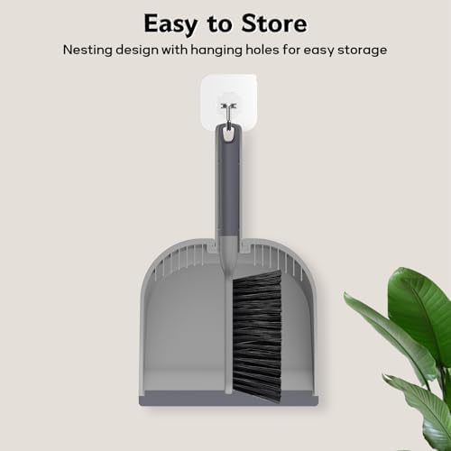 SetSail Small Dustpan and Brush Set with Comb Teeth Clean Pet Hair, Gray