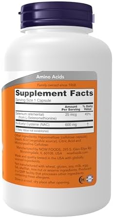 NOW Supplements, NAC (N-Acetyl Cysteine) 600 mg with Selenium, 250 Veg Capsules
