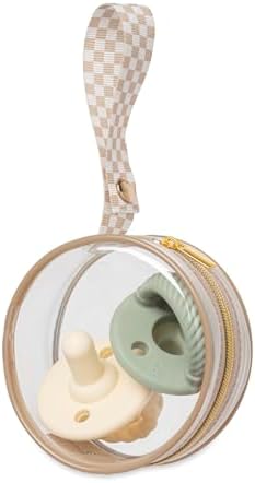 Itzy Ritzy Clear Pacifier Case with Clip Strap, Holds 2 Pacifiers (Taupe)