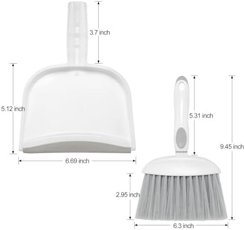 NACENA Small Dust Pan and Brush Set, Mini Broom and Dustpan Set, White&Gray
