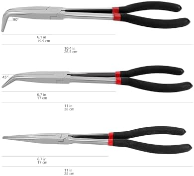 Amazon Basics Extra Long Reach Needle Nose Pliers Tool Set for Narrow Spaces, Versatile, 3-Piece, Black