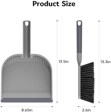 SetSail Small Dustpan and Brush Set with Comb Teeth Clean Pet Hair, Gray