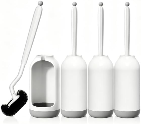 HAMITOR Toilet Bowl Brush Holder Set: Curved Bristle for Deep Cleaning
