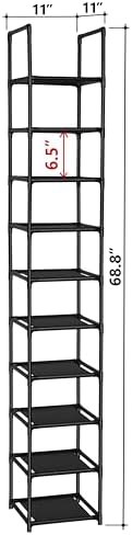 FIDUCIAL HOME 10 Tiers Vertical Shoe Rack 10 Pairs Skinny Shoe Shelf