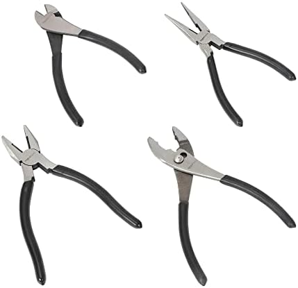Amazon Basics Pliers Set, Hand Tools for Precision, Cutting Wire Cutter with Needle Nose and Diagonal, Quality Tool Set for Home Maintenance, Set of 4, Black and Silver