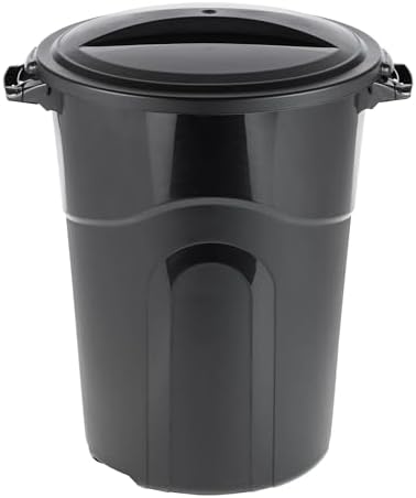 32 Gallon Heavy Duty Plastic Garbage Can, Included Click Lock Lid, Large Trash Can Sturdy Handles, Garage Trash Can, Indoor and Outdoor, Black