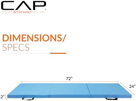 CAP Barbell Folding Exercise Mat – Durable, Anti-Tear, Thick Padding for Fitness, Aerobics, Gymnastics & Home Workouts. 72"L x 24"W x 2"Thick. BLUE