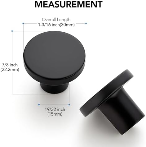 HOME EDIT 10 Pack Black Cabinet Knobs, 1-1/5 Inch Round Drawer Knobs
