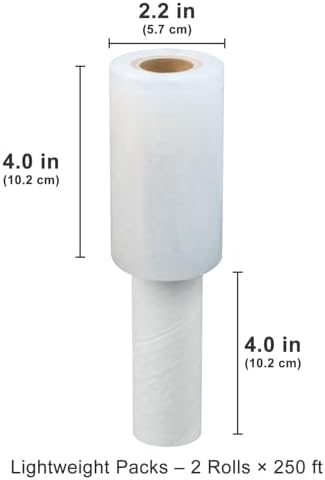 Stretch Film 4" × 500 ft, Shrink Wrap Rolls with Handle, 80 Gauge