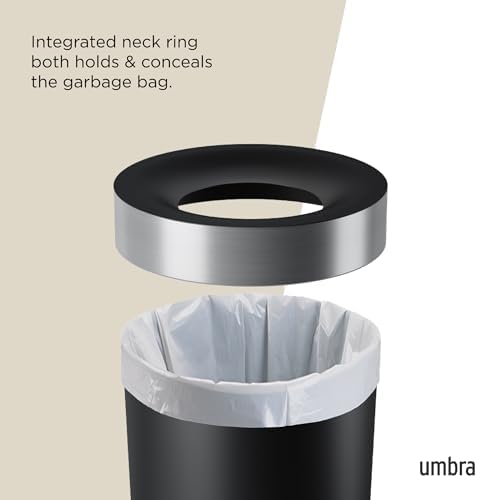 Umbra Vento Kitchen Trash Can, Open Top Bin, 16.5 Gallon, Black/Nickel