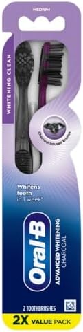Oral-B 3D White Charcoal Manual Toothbrush, 2-Pack, Medium Bristles, Teeth Whitening Brushes for Adults