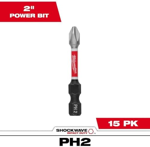 MILWAUKEE ELECTRIC TOOL 48-32-5004 Shockwave 2" Power Bit Phillips #2 15 Piece Contractor Pack