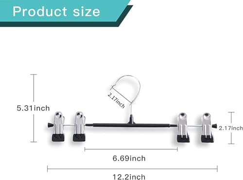 Pants Hangers with Clips Skirt Hangers 12 Inch 20 Pack, Black