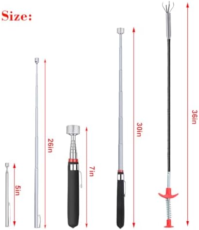 4 Pack Telescoping Magnet Pick-up Tool Set - Retrieving Pickup Tools，Extendable Pick Up Tools，Bendable Spring Magnet Stick，Flexible Extra Long Reach Bendable Curve Grabber with 4 Claws