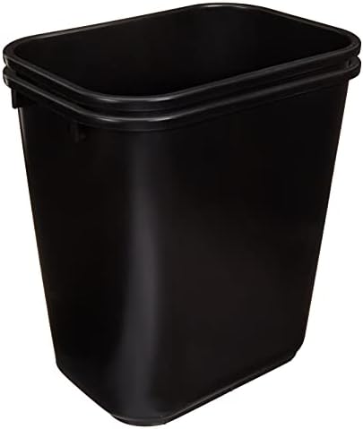Amazon Basics Rectangular Plastic Office Wastebasket,14.4"L x 10.3"W x 15"H, 7 Gallon, Easy to Clean, Black, Pack of 2
