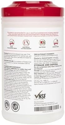 PDI Sani-Professional Sanitizing Wipes, No-Rinse Multi-Surface Cleaning for Food Contact Surfaces, Kitchens, Restuarants Tables, 95 Large 7.75" x 9" Count per Canister, Pack of 6
