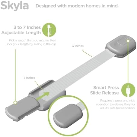 SKYLA HOMES Cabinet Strap Locks for Baby Proofing, 8 Pack, Gray