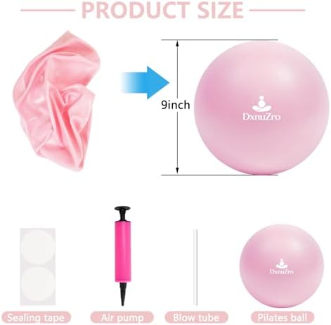 9" Pink Pilates Ball with Air Pump for Core & Balance