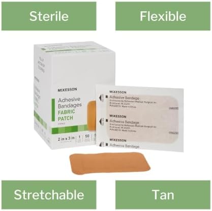 McKesson Adhesive Bandages, Sterile, Fabric, Tan, 2 x 3 in, 50 ct