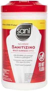 PDI Sani-Professional Sanitizing Wipes, No-Rinse Multi-Surface Cleaning for Food Contact Surfaces, Kitchens, Restuarants Tables, 95 Large 7.75" x 9" Count per Canister, Pack of 6