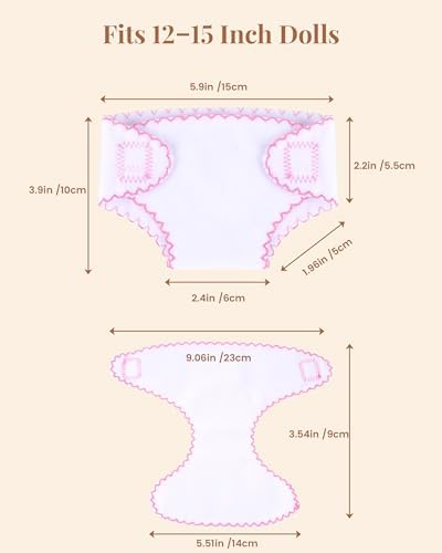 BABESIDE Baby Doll Diapers, 6 Reusable Diapers for 12-15 Inch Baby Dolls