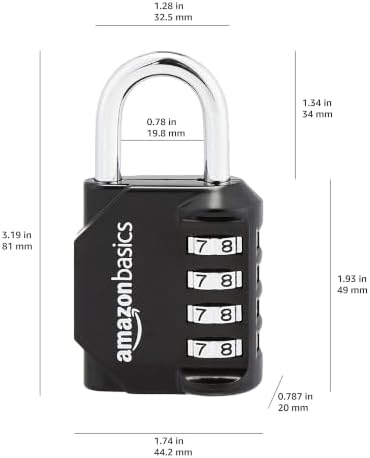 Amazon Basics 4-Digit Combination Lock, Black, 2-Pack