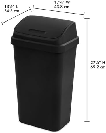 Sterilite Swing Top Wastebasket, Trash Can, 13 Gallon, Black, 4-Pack