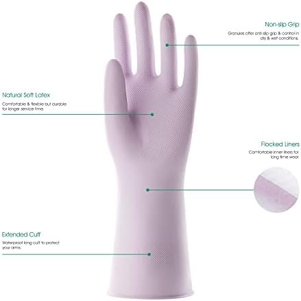 COOLJOB 3 Pairs Colorful Household Rubber Gloves with Non-Slip Grip, Small