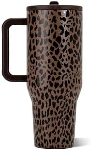 HydroJug Traveler 32oz, Insulated Tumbler with Handle & Straw, Brown Leopard