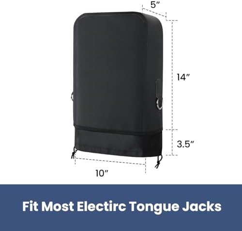 RV Electric Tongue Jack Cover, Heavy-Duty Waterproof with Chain Hook-Black