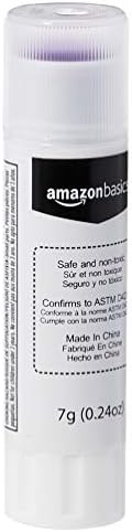 Amazon Basics Purple Washable School Glue Sticks for Classroom Supplies and Craft Projects, Dries Clear, 0.24-oz Stick, 60-Pack