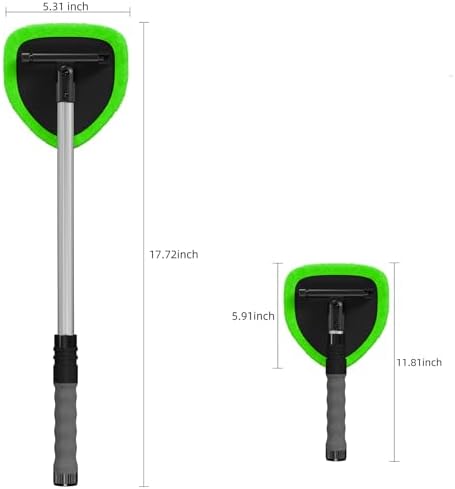 desin Windshield Cleaning Tool, Car Window Cleaner Windshield Cleaner with 4 Reusable and Washable Microfiber Pads and Extendable Handle Auto Inside Glass Wiper Kit (Green)