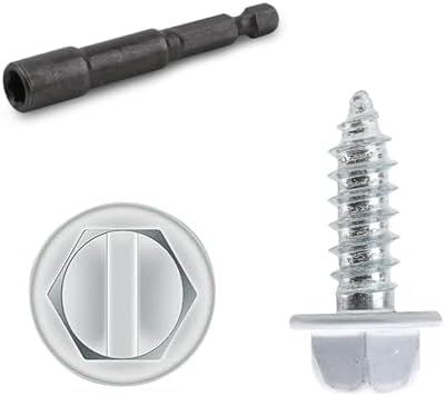 Self-Tapping Gutter Screws White Painted Slotted Hex Washer Head #8 x 1/2" Zinc Plated Finish, Includes 1/4" Magnetic Hex Driver - for Gutter Install