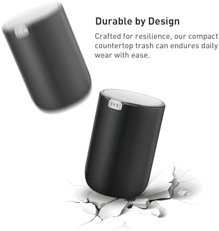 EKO Fandy 0.4 Gal/1.5L Mini Tabletop Trash Bin with Swing-Lid, Desktop Trash Can for Bathroom Countertop, Vanity, Coffee or Office, Small Garbage Bin (Black)