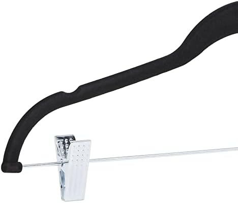 Amazon Basics Velvet Non-Slip Skirt Clothes Hangers with Clips, 360 Degree Rotatable Hook, Organize Pants and Skirts, Black/Silver, 24-Pack